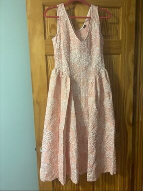 SHEIN Pink Floral Jacquard V-Neck Party Dress